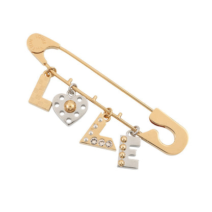 LOUIS VUITTON LOVE Safety Pin Motif Brooch Gold/SilverM67035 Metal Rhinestone