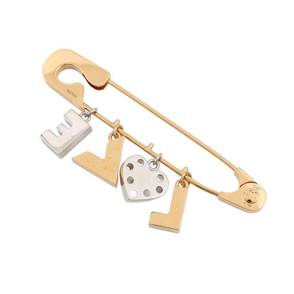 LOUIS VUITTON LOVE Safety Pin Motif Brooch Gold/SilverM67035 Metal Rhinestone