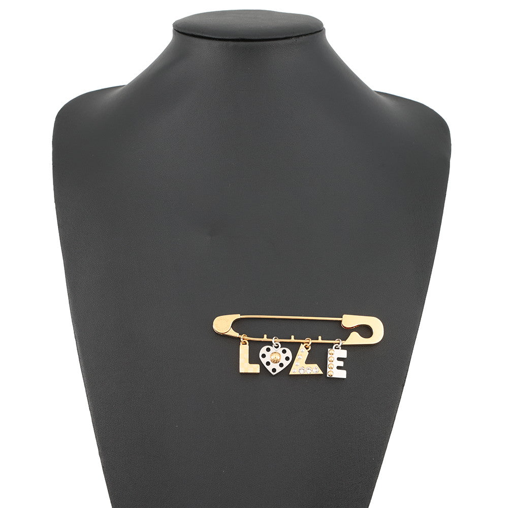 LOUIS VUITTON LOVE Safety Pin Motif Brooch Gold/SilverM67035 Metal Rhinestone