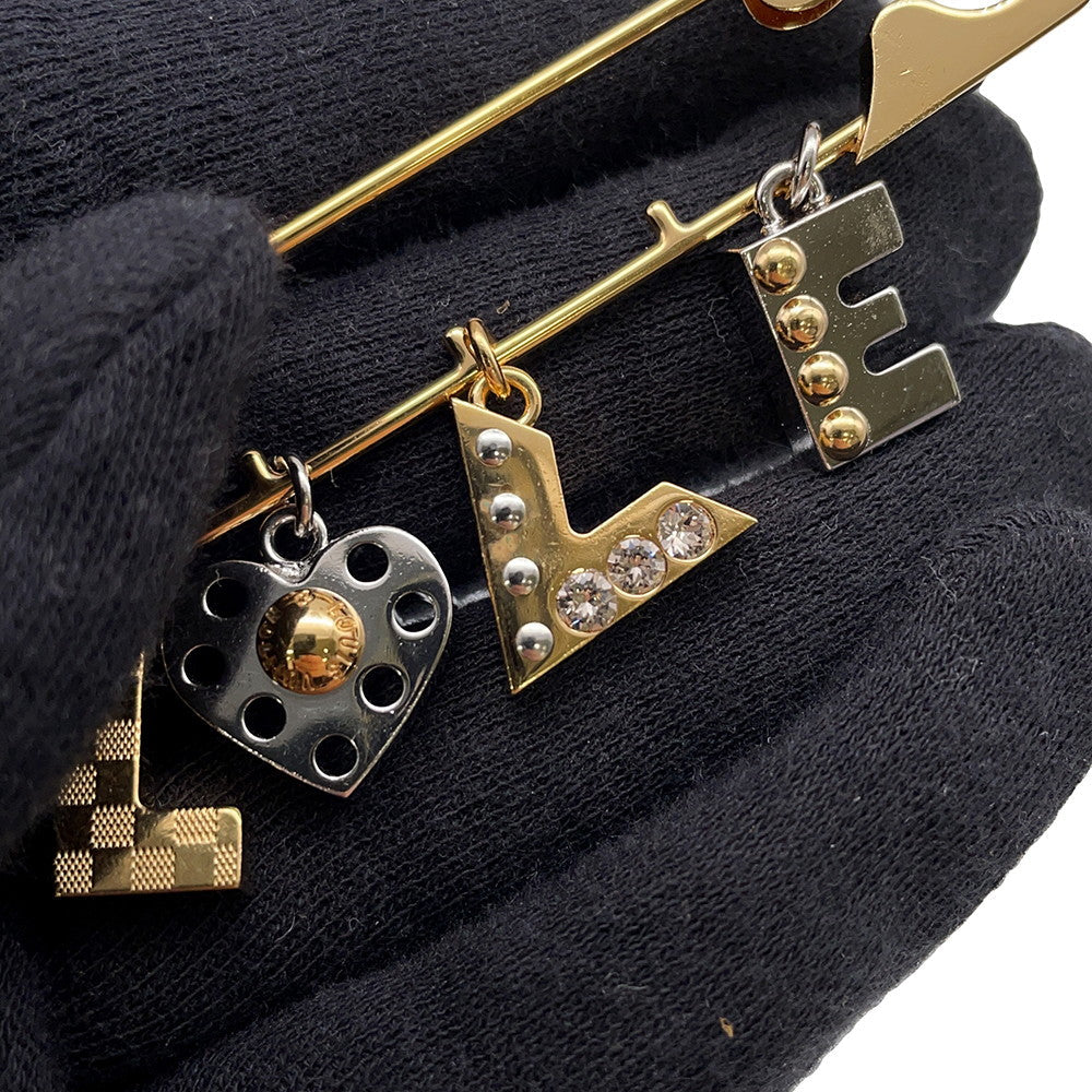 LOUIS VUITTON LOVE Safety Pin Motif Brooch Gold/SilverM67035 Metal Rhinestone
