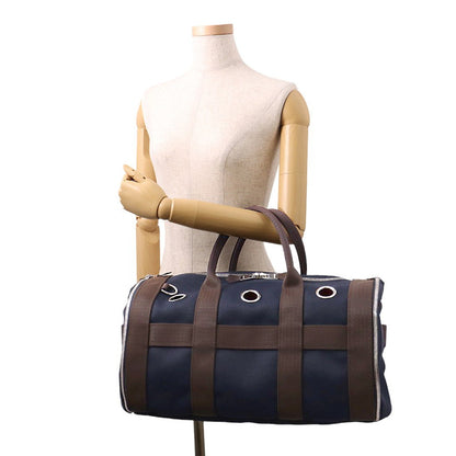 HERMES Dog Carrier 2-Way Shoulder Bag Navy/Brown Canvas