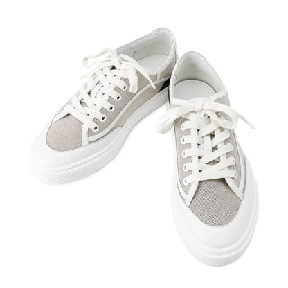 HERMES Get Sneakers Gray/White/Black Canvas Leather Size 38