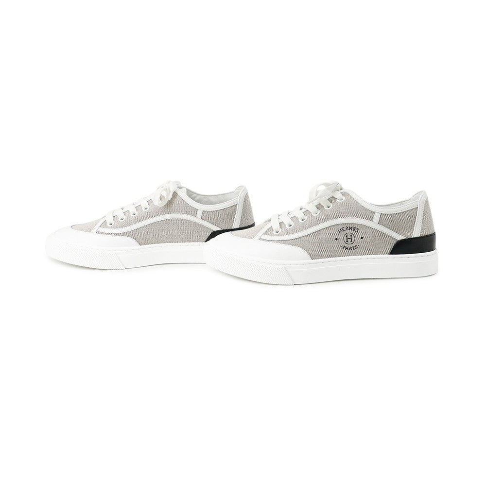 HERMES Get Sneakers Gray/White/Black Canvas Leather Size 38