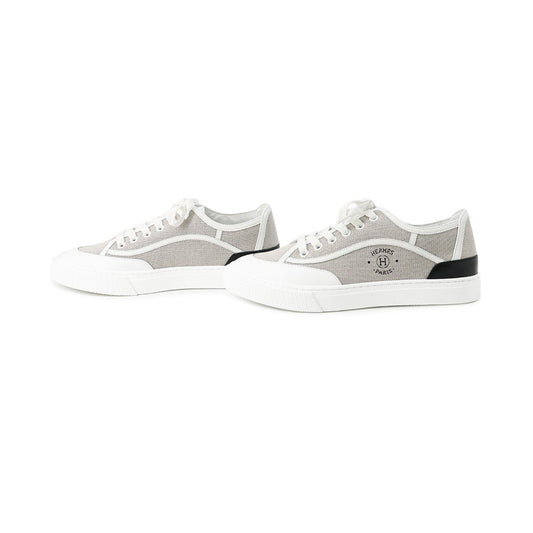 HERMES Get Sneakers Gray/White/Black Canvas Leather Size 38