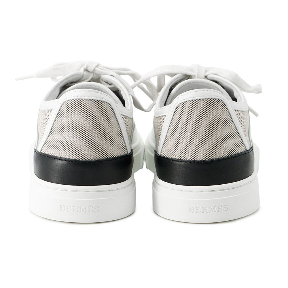 HERMES Get Sneakers Gray/White/Black Canvas Leather Size 38