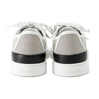 HERMES Get Sneakers Gray/White/Black Canvas Leather Size 38