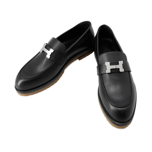 HERMES Mocassins Fauve Black Leather Size 38