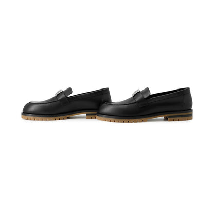 HERMES Mocassins Fauve Black Leather Size 38