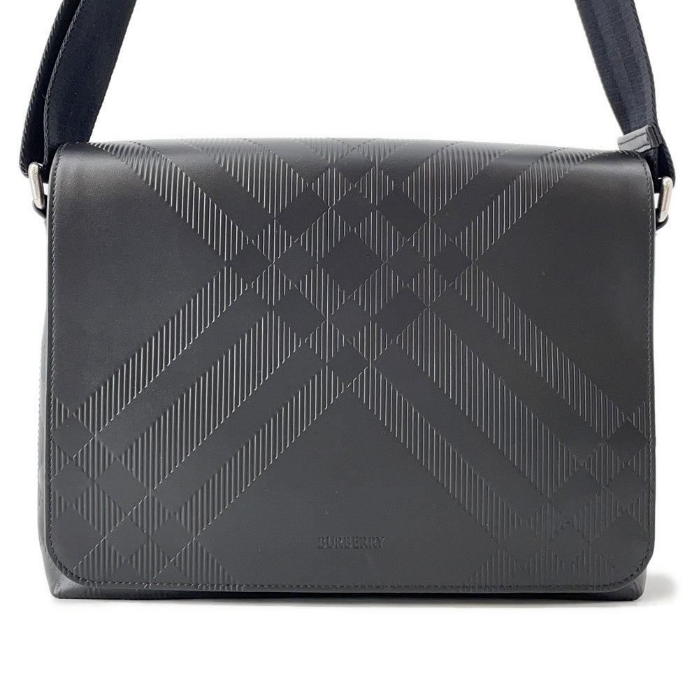 BURBERRY Embossed Check Messenger Bag Black81019221 Calf Leather