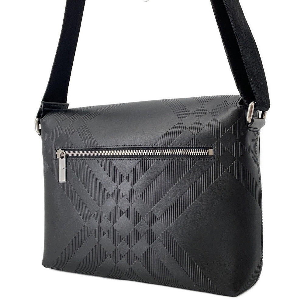 BURBERRY Embossed Check Messenger Bag Black81019221 Calf Leather
