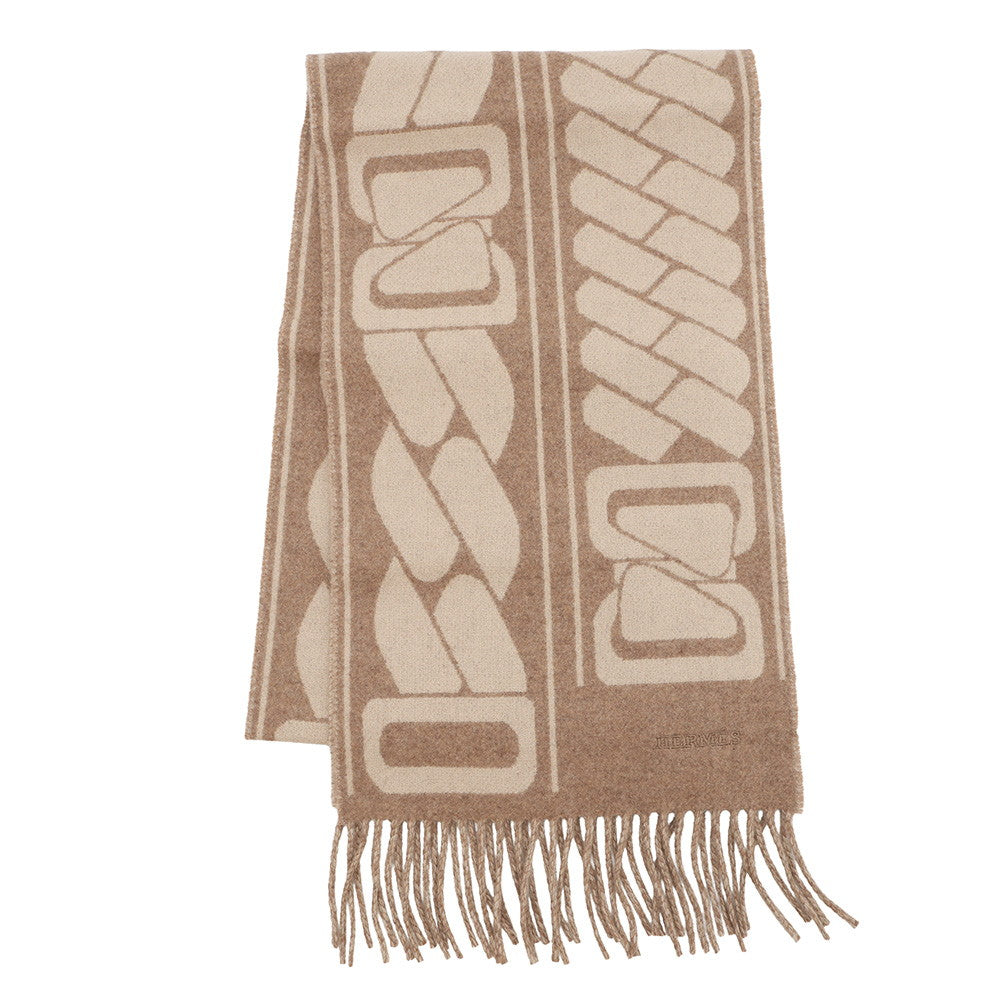 HERMES Cashmere Scarf Clic Se Nue Marron Grasset/Craie Cashmere100%