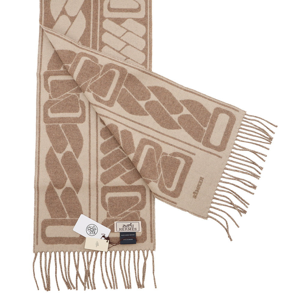 HERMES Cashmere Scarf Clic Se Nue Marron Grasset/Craie Cashmere100%