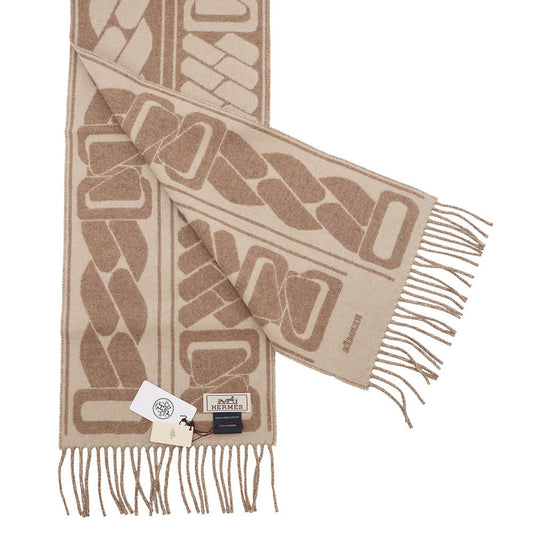 HERMES Cashmere Scarf Clic Se Nue Marron Grasset/Craie Cashmere100%