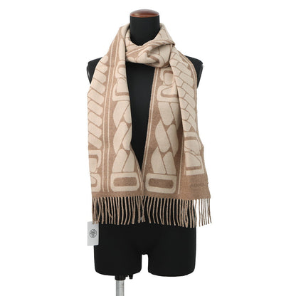 HERMES Cashmere Scarf Clic Se Nue Marron Grasset/Craie Cashmere100%