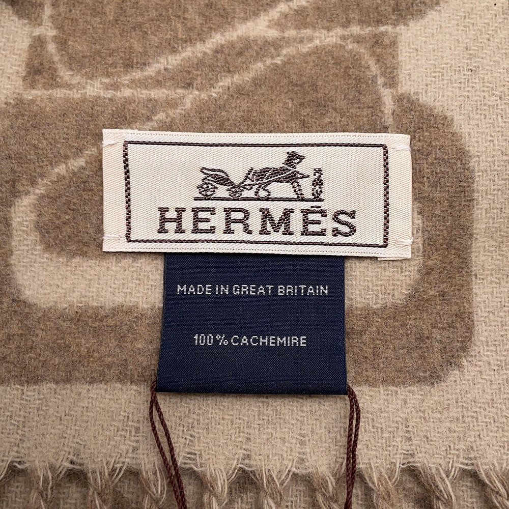 HERMES Cashmere Scarf Clic Se Nue Marron Grasset/Craie Cashmere100%