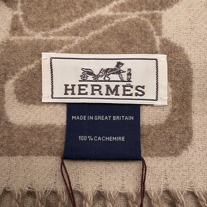 HERMES Cashmere Scarf Clic Se Nue Marron Grasset/Craie Cashmere100%