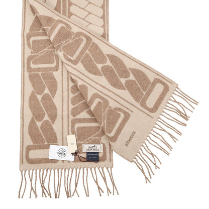 HERMES Cashmere Scarf Clic Se Nue Marron Grasset/Craie Cashmere100%