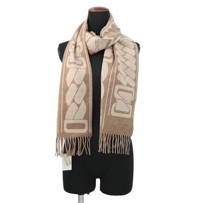HERMES Cashmere Scarf Clic Se Nue Marron Grasset/Craie Cashmere100%