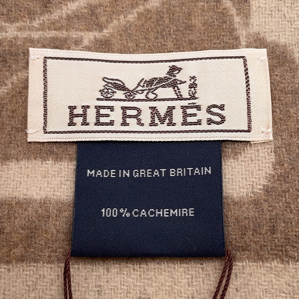 HERMES Cashmere Scarf Clic Se Nue Marron Grasset/Craie Cashmere100%