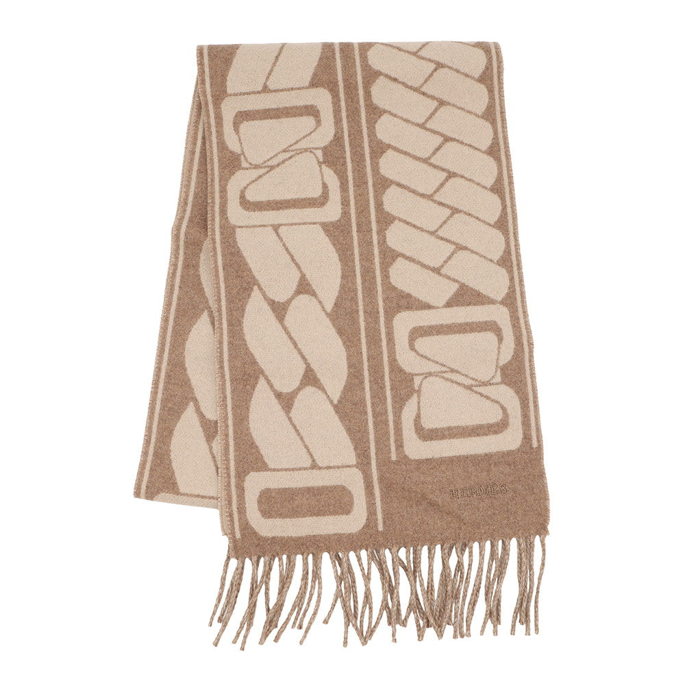 HERMES Cashmere Scarf Clic Se Nue Marron Grasset/Craie Cashmere100%