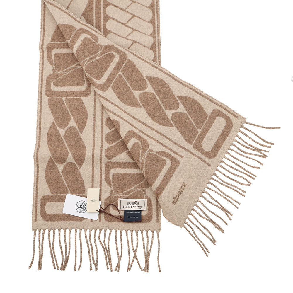 HERMES Cashmere Scarf Clic Se Nue Marron Grasset/Craie Cashmere100%