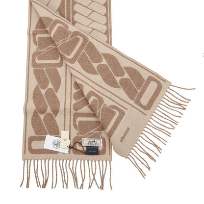 HERMES Cashmere Scarf Clic Se Nue Marron Grasset/Craie Cashmere100%