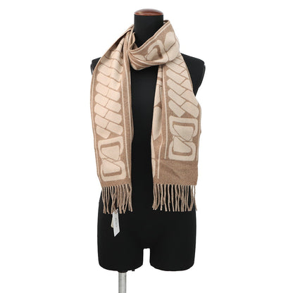 HERMES Cashmere Scarf Clic Se Nue Marron Grasset/Craie Cashmere100%