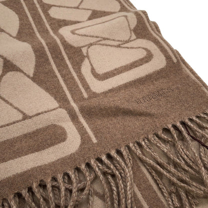 HERMES Cashmere Scarf Clic Se Nue Marron Grasset/Craie Cashmere100%