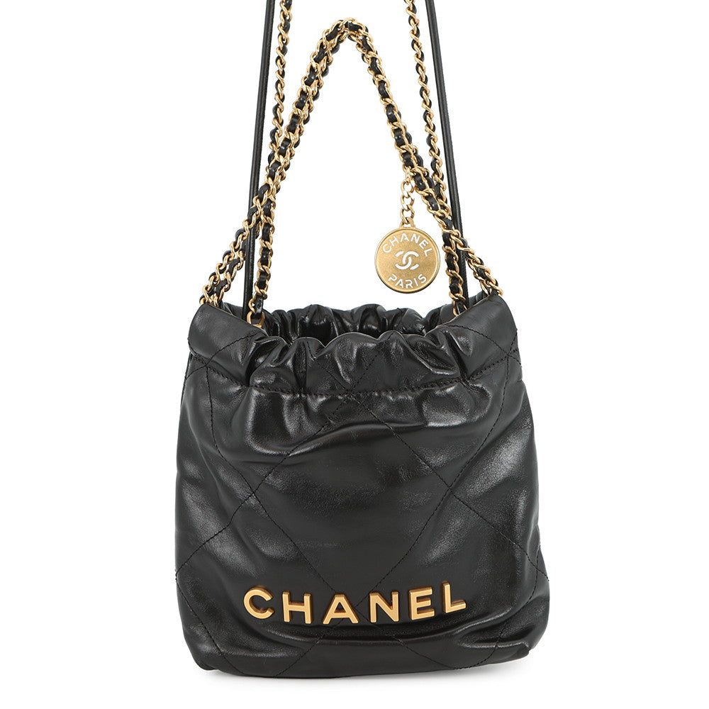 CHANEL CHANEL22 Calf Leather BlackAS3980 Shiny Calf Leather Size Mini