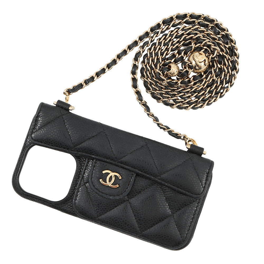 CHANEL Matelasse iPhone Case for 14pro BlackAP3553 Caviar Leather