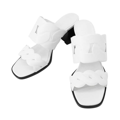 HERMES Gabby Sandals White Leather Size 37