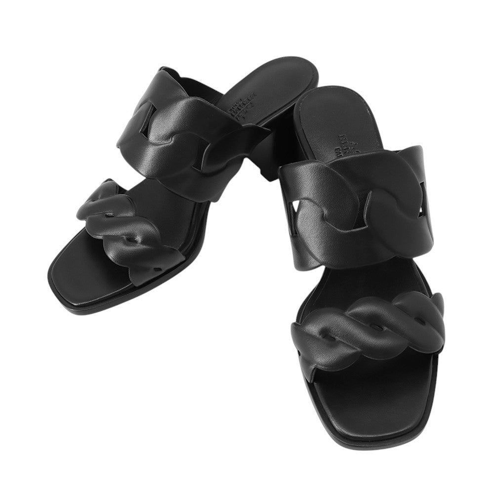 HERMES Gabby Sandals Black Leather Size 37