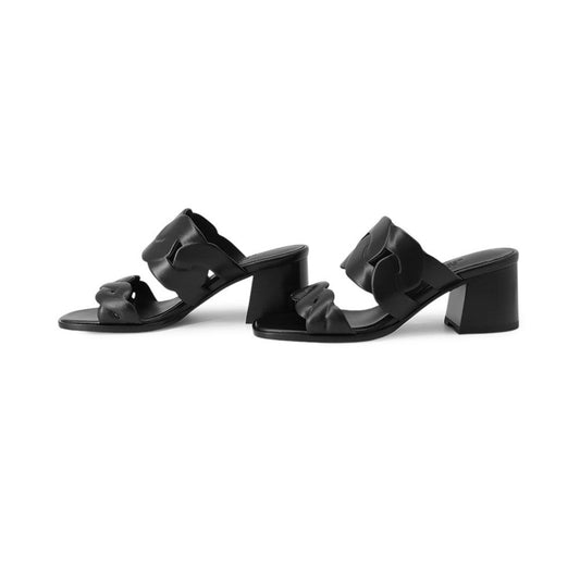 HERMES Gabby Sandals Black Leather Size 37