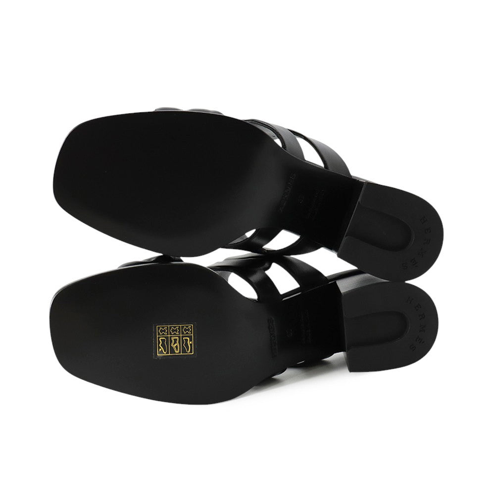 HERMES Gabby Sandals Black Leather Size 37