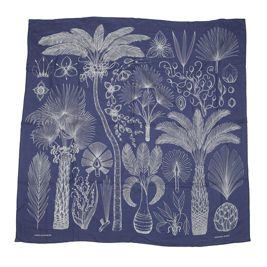 HERMES Scarf Carre 140 INDEX PALMARUM Palm Index Size 140 Marine/WhiteH243366S Cashmere70% Silk30%