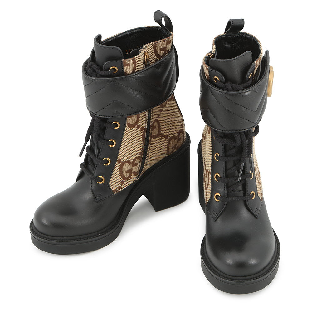 GUCCI Double G EncreBoots Black719849 Leather GG Canvas Size 34 1/2