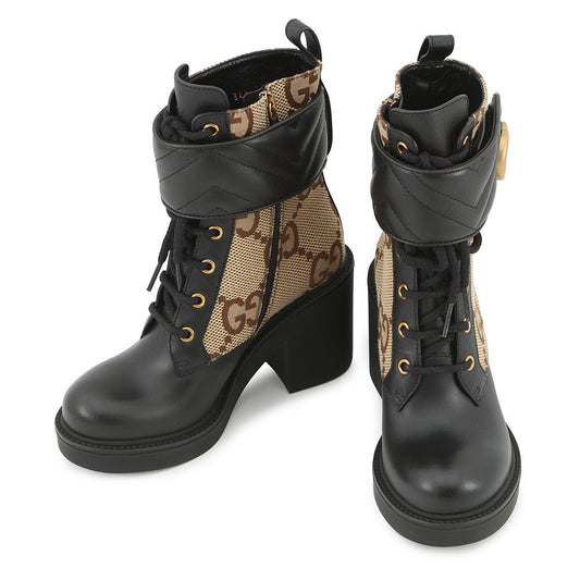 GUCCI Double G EncreBoots Black719849 Leather GG Canvas Size 34 1/2