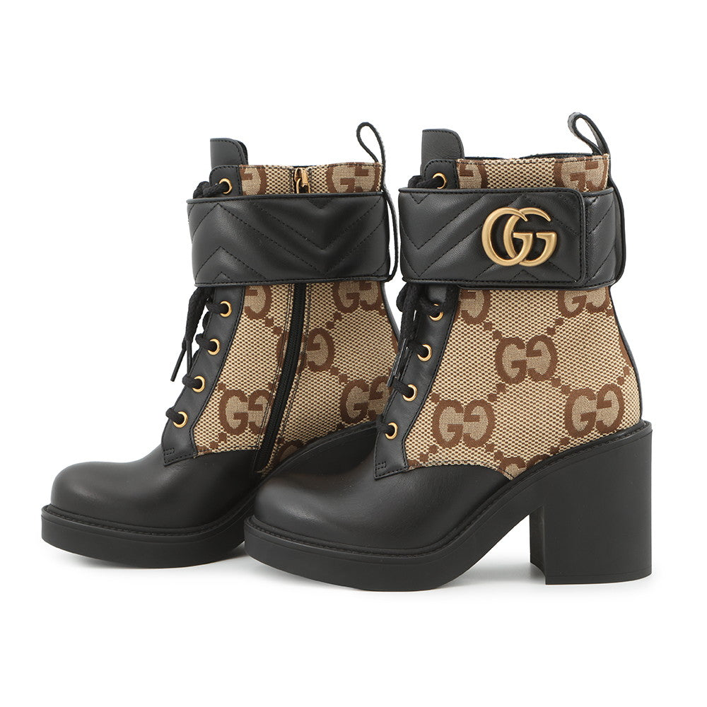 GUCCI Double G EncreBoots Black719849 Leather GG Canvas Size 34 1/2