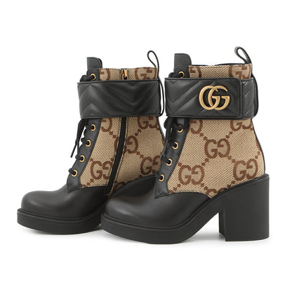 GUCCI Double G EncreBoots Black719849 Leather GG Canvas Size 34 1/2