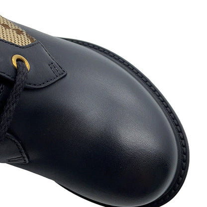 GUCCI Double G EncreBoots Black719849 Leather GG Canvas Size 34 1/2