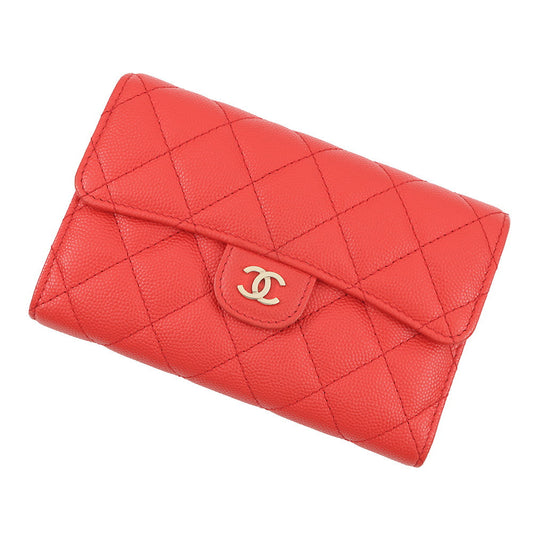 CHANEL Matelasse CC Logo Flap Wallet RedA84341 Caviar Leather