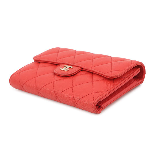 CHANEL Matelasse CC Logo Flap Wallet RedA84341 Caviar Leather