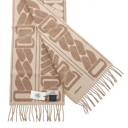 HERMES Cashmere Scarf Clic Se Nue Marron Grasset / Craie Cashmere100%