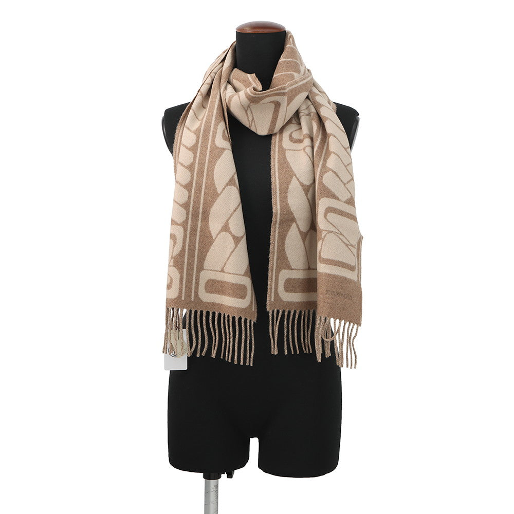 HERMES Cashmere Scarf Clic Se Nue Marron Grasset / Craie Cashmere100%