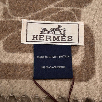 HERMES Cashmere Scarf Clic Se Nue Marron Grasset / Craie Cashmere100%