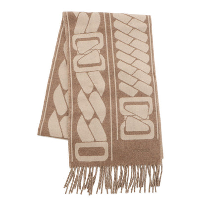 HERMES Cashmere Scarf Clic Se Nue Marron Grasset/Craie Silk100%