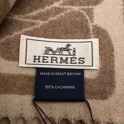 HERMES Cashmere Scarf Clic Se Nue Marron Grasset/Craie Silk100%