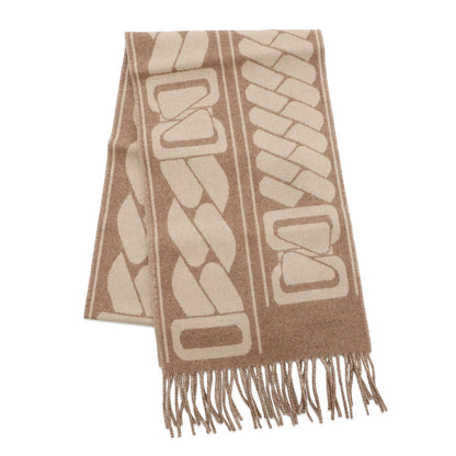 HERMES Cashmere Scarf "Clic-se-nue" Marron Grasset / Craie Cashmere100%