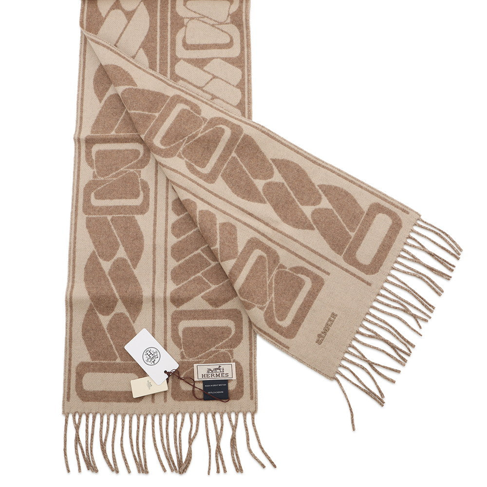 HERMES Cashmere Scarf "Clic-se-nue" Marron Grasset / Craie Cashmere100%