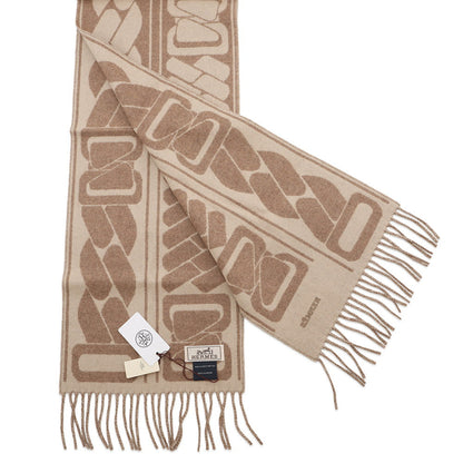HERMES Cashmere Scarf "Clic-se-nue" Marron Grasset / Craie Cashmere100%